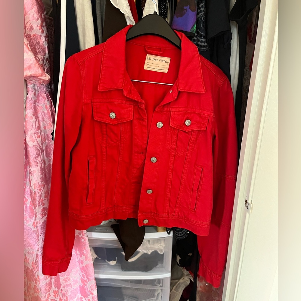 Free People Red Denim Jean Jacket
